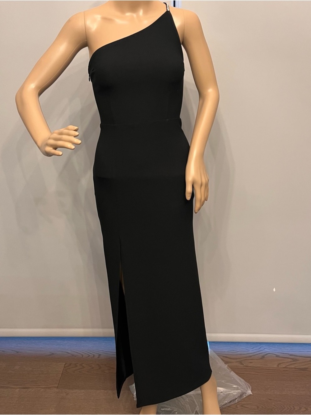 Abercrombie and Fitch One-Shoulder Black Evening Dress with Front Slit